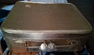 Estuche de Maquillaje "Estee Lauder" 3 Piezas, Dorado Metálico, Cremallera Alrededor, Mango, Vintage Foto 1 de 4