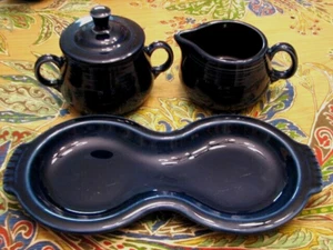 Cobalt Blue Homer Laughlin USA 4 PC Fiesta Cream, Lidded Sugar & Tray Set - Picture 1 of 11