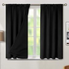 Black Blackout Curtains for Bedroom 45 Inch Length, Rod Pocket 100% Blackout ...
