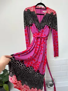 ISSA LONDON Hot Pink & Black Slinky Tie Waist Midi Dress UK10 £495 - Picture 1 of 12