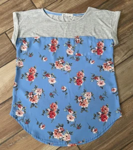 Jolt blouse heater gray blue floral cap sleeve sz small Pullover - Picture 1 of 5