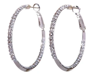 Crystals From Swarovski Baha Hoop Earrings 1 1/2" Rhodium Plated Authentic 7213z - Picture 1 of 9