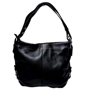 Coach Leather Shoulder Hobo Duffle Bag Black Top Zip Silver tone Accents - Picture 1 of 20