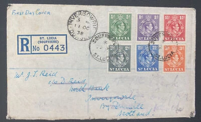 1938 Soufriere St Lucia First Day Cover  FDC To  Invergowrie Scotland - Image 1 of 2