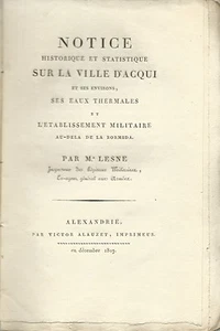 Lesne - Notice sur la Ville d' Acqui - Alauzet 1807 Alessandria Acqui Terme Raro - Picture 1 of 1