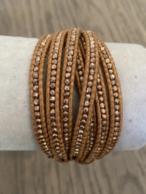NUEVO CON ETIQUETAS Chan Luu Pepita de Oro Rosa Multi Hilo Envoltura Única Pulsera de Cuero Bronce Foto 1 de 4