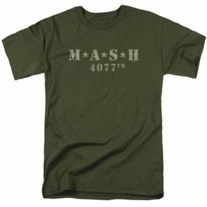 Mash Distressed Logo T Shirt Mens 4077 Licensed Classic TV Show Military Green - Picture 1 of 2