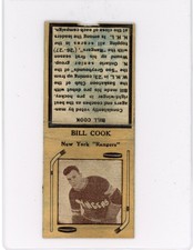 1935/36 DIAMOND TAN TYPE 1 NHL MATCHBOOK BILL COOK AS IS Trimmed Paste