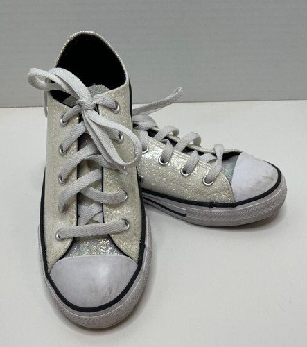 Scarpa CONVERSE All Star bianca glitter scintilla in tela taglia 1 gioventù usata