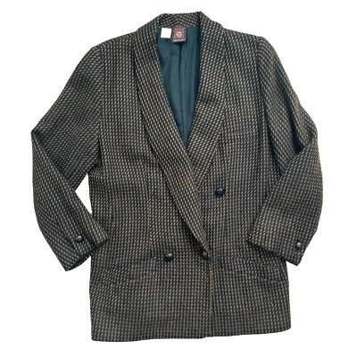 Blazer vintage Anne Klein para mujer talla 10 marrón negro lana tweed años 90 negocios Foto 1 de 4