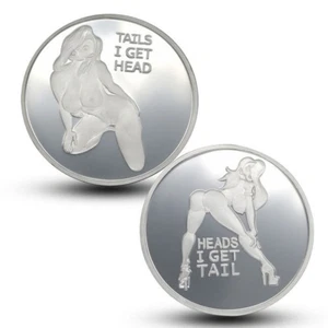 New Heads I get Tail Tails I get Head Adult Silver Plate Sexy Coins Lucky Gifts - Picture 1 of 4