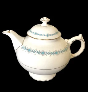 Coalport GENF "ATHEN" Teekanne Vintage Bone China Aqua Blau Blattgirlande 1940er - Bild 1 von 14