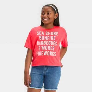 Girls' Americana List Boxy Short Sleeve Graphic T-Shirt - Red XL (14) - Picture 1 of 1