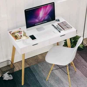 Wooden Computer Desk Dressing Table Home Office Study Bedroom With Drawers White - Picture 1 of 2