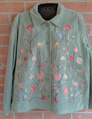 Dialogue Jacket Womens L New Embroidered Flower Suede Leather Western Country - Image 1 of 4