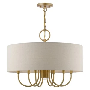 Livex Burnett 7 Light Pendant Chandelier, Gold/White/Ash-Gray Fabric - 45427-48 - Picture 1 of 1