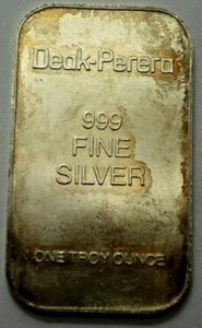 VINTAGE DEAK-PEPERA 1 oz.999 SILVER BAR REVERSE B EXTREMELY RARE BY METAL ART CO - Picture 1 of 3