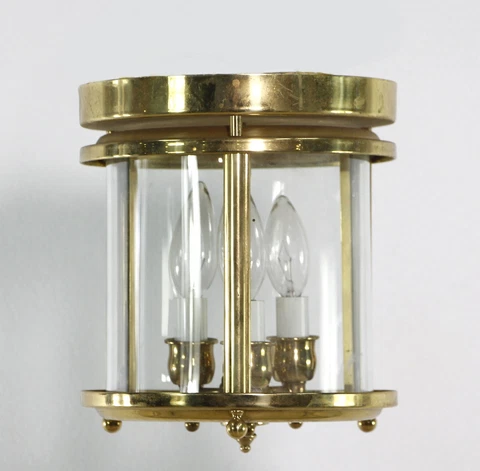 Vintage Modern Brass & Clear Glass Cylinder Semi Flush Mount Light Cover