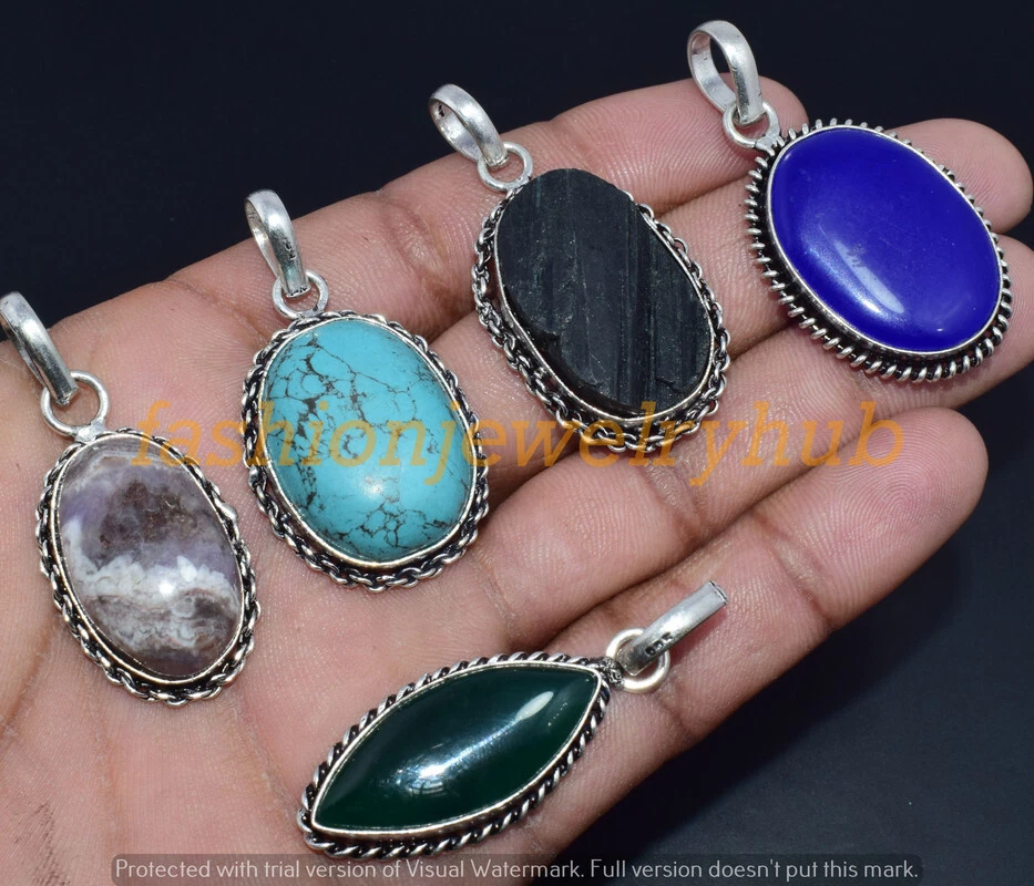 Colgante de ónix azul y mezcla de piedras preciosas al por mayor lote de 5 piezas de joyas étnicas hechas a mano Foto 1 de 1