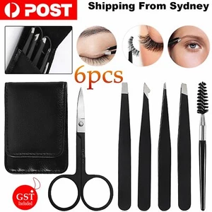 6x Professional Eyebrow Tweezers Set Plucker Puller Slanted Pointed Tip Manicure - Picture 1 of 8