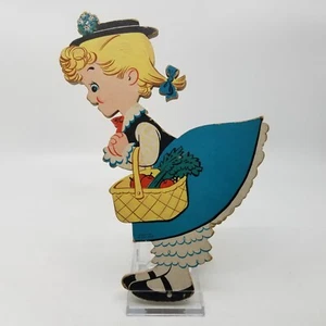 Vintage Dolly Toy Co Nursery Decor Girl w Picnic Wall Plaque Cardboard 1957 - Picture 1 of 5