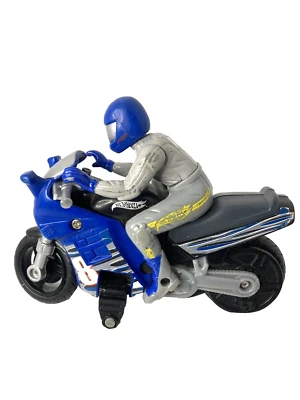 HOT WHEELS TOY  Racing MOTOR CYCLES # 8 Mattel  Blue And Grey/with rider  2022 - Image 1 of 4