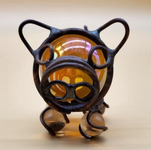 Vintage Metal Crafted Wired Iridescent Brown Glass Pig Figurine - Picture 1 of 9