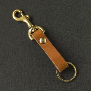 Key Fob Leather Belt Loop Key Holder Brass Snap Hook Key Ring - Picture 1 of 5