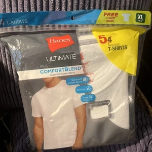 Hanes Men's Short Sleeve Crew Neck Cotton T-Shirt - White, XL, 5 Pack Ultimate - Picture 1 of 7