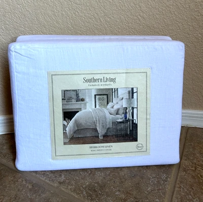 Funda nórdica Southern Living Heirloom lino king 110" x 96" blanca $229 nueva con etiquetas Foto 1 de 4
