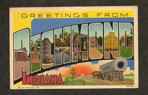 Greetings from Richmond Indiana Big Letter Linen Postcard Unused VG - Picture 1 of 2