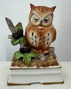 Vintage Music Box Owl On Branch Towle Fine Porcelain Plays Autumn Leaves - Picture 1 of 10