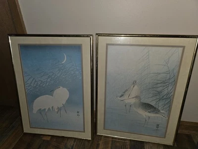 Lote de 2 cañas de francotiradores luna creciente garcetas Ohara Koson estampado japonés vintage Foto 1 de 4