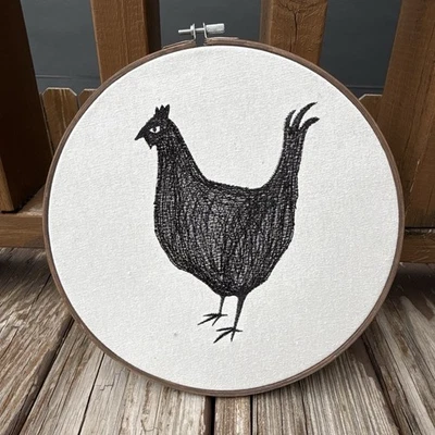 Chicken Embroidery Hoop Art Country Farmhouse Kitchen Eclectic Cottage Decor - Image 1 of 4