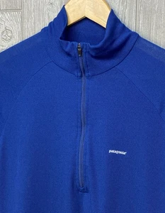 Patagonia Pullover Mens Large Blue Capilene 1/4 Zip Base Layer Shirt “FLAW” - Picture 1 of 8