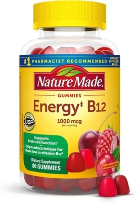 Nature Made Energy B12 1000 mcg, Suplemento dietético para 80 unidades, 1 paquete Foto 1 de 4
