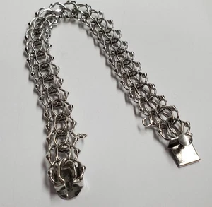Sterling Silver Double Link Charms Bracelet NEW - Picture 1 of 11