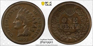 1877 Indian Head Cent 1C PCGS F12 Green CAC Key Date #9912 - Picture 1 of 5