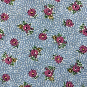 Vtg Floral Feed Sack Petite Blue Flowers Pink Yellow Green White 36" x 33" - Bild 1 von 11