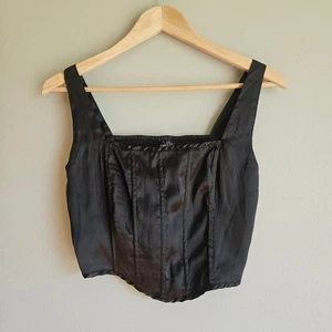 Rue 21 Top Size Small Black Corset Style Smocked Satin Tank Witchy Goth Y2K - Picture 1 of 8