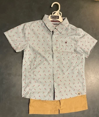 FREE PLANET Boy’s S (4) Blue Popsicle Design Button Up Shirt & Tan Shorts NWT - Image 1 of 4