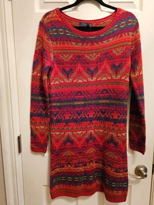 Vestido Suéter "Polo" Ralph Lauren Rojo Faro Azteca Suroeste -- Talla S Foto 1 de 4