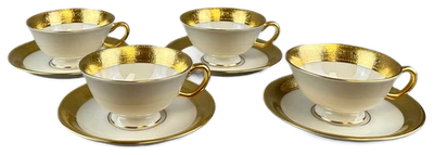 Taza y platillo LENOX Westchester oro 24K incrustado de colección marca dorada EE. UU. - Juego de 4 Foto 1 de 4