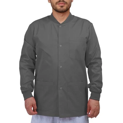4-Pocket Snap-Front Scrub Jacket for Men — Round Neck, Knit Cuffs - Image 1 of 4