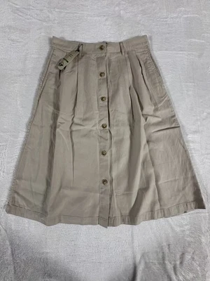 Saia Midi DOCKERS A-Line Feminina 30 Bege Plissado Botão Frontal Aba Preta - Imagem 1 de 4