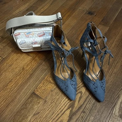 Mia Mujer Tacones Azul Stiletto Atado Delantero Con Cremallera Trasera Talla 8M Foto 1 de 4