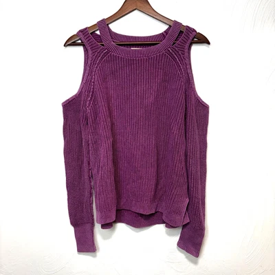 Hollister Knit Sweater Cold Shoulder Ribbed Long Sleeve Purple Pullover Womens M - Image 1 of 4