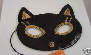 Cat black gold eye mask Mardi gras costume Halloween trick or treat mardigras - Picture 1 of 2