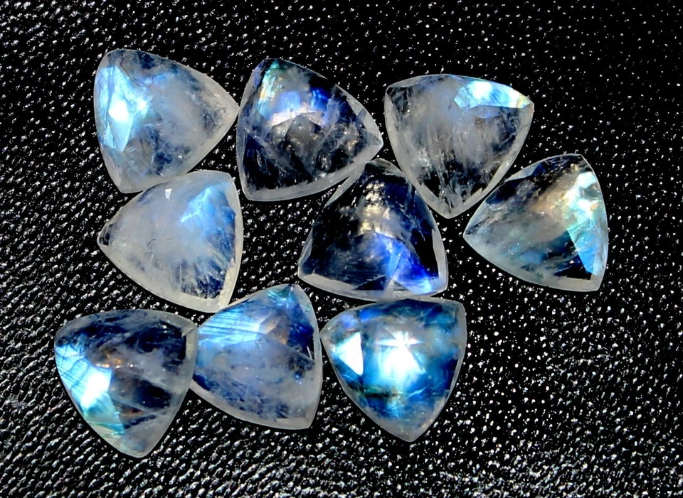4 pcs Blue Play Flashy Rainbow Moonstone 9 mm Trillion Shape Faceted Loose Stone - Image 1 of 4