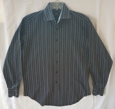 Camisa Para Hombres Neiman Marcus Multicolor Rayas Cuello Contraste Manga Larga Talla L Foto 1 de 4